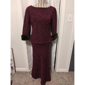 Finity Studio 2-Piece Wool Faux Fur‎ Skirt Suit Sz 10 Old Money Preppy Office